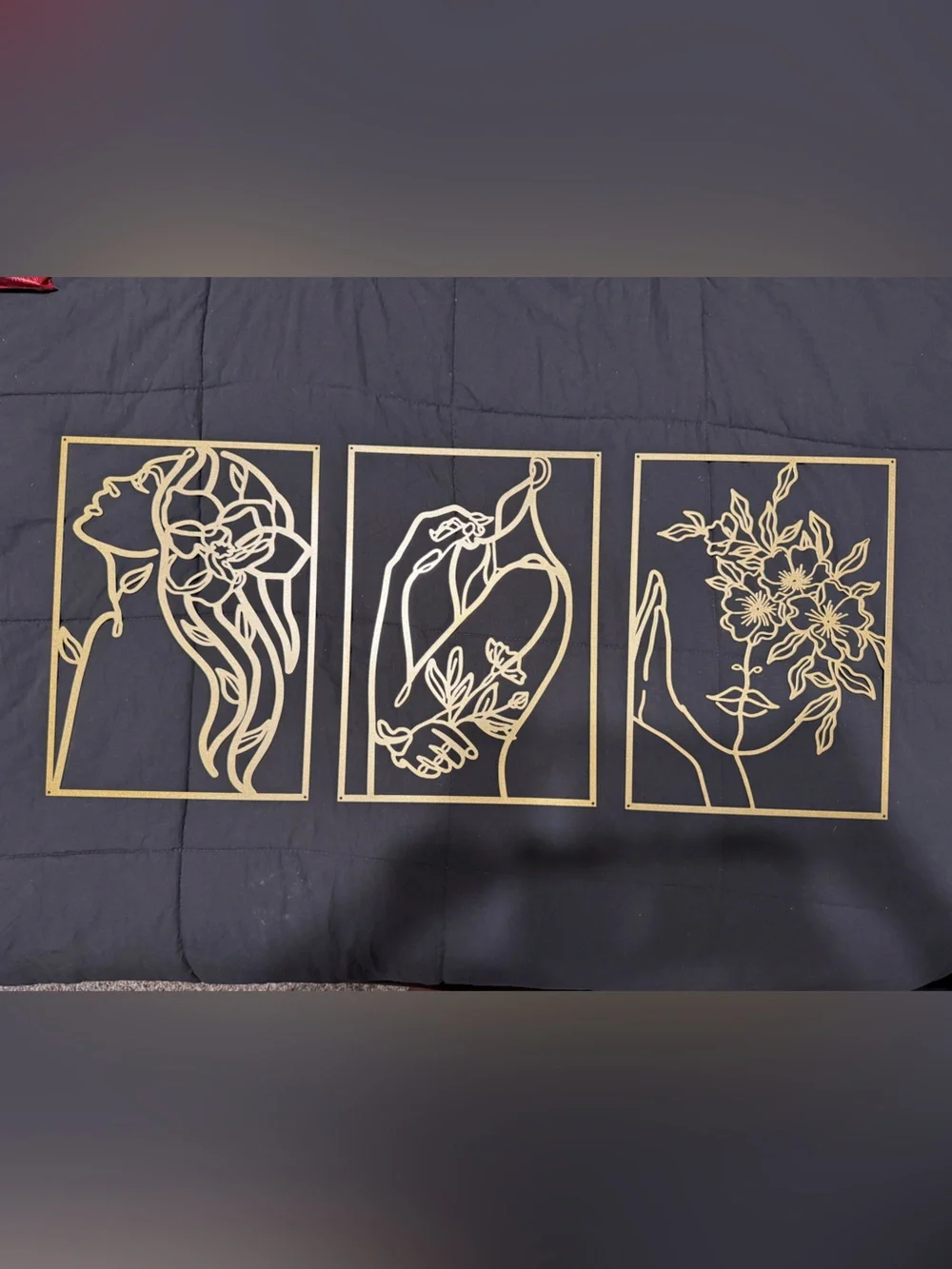 Gold Floral Line Art Wall Decor Set - Elegant Triptych